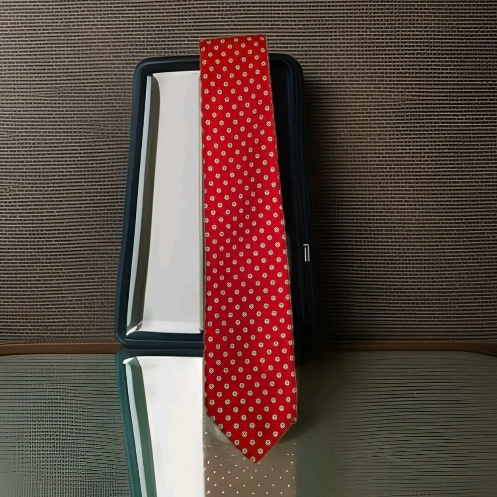 Duxbury LTD Men's Italian Drillard Tie Red w/ Geometric Designs